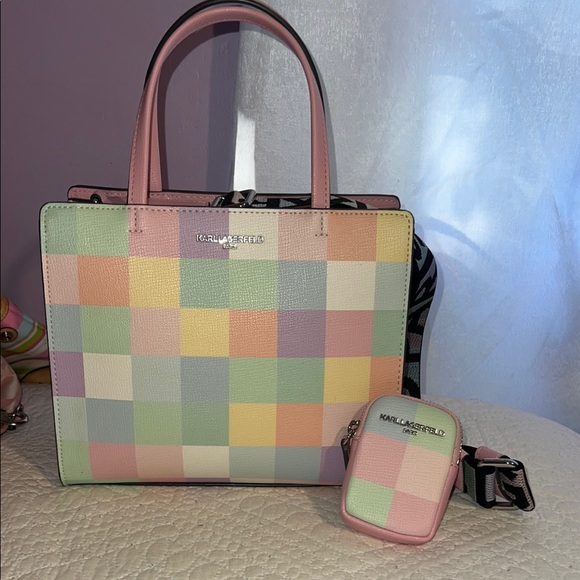 Karl Lagerfeld Pink and Yellow Geometric Tote - Picture 3 of 3